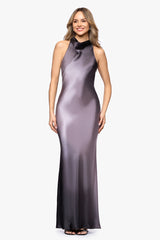 "Alina" Ombre Cowl Tie Neck Floor Length Dress