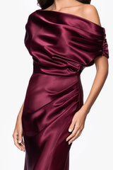 "Sofia" Satin Drop Shoulder Floor Length Dress