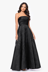 "Ellie" Organza Brocade Strapless Floor Length Gown