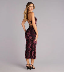 Floral After Dark Burnout Lace-Up Midi Dress