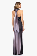 "Alina" Ombre Cowl Tie Neck Floor Length Dress