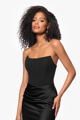 "Debra" Long Strapless Scuba Crepe and Satin Gown