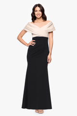 "Yasmeen" Long Off The Shoulder Scuba Crepe Gown