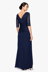 "Johanna" 3/4 Sleeve Sheer Matte Jersey Long Dress