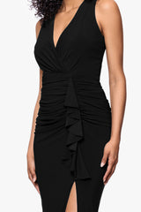 Petite "Bobbi" Ruffled V-Neck Gown