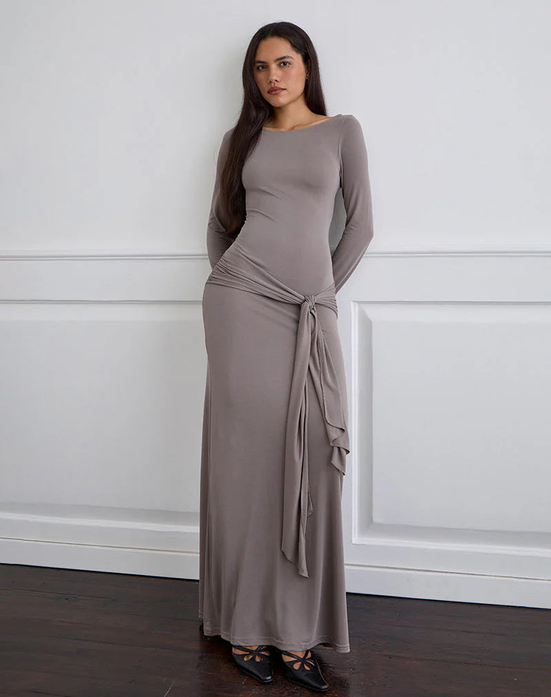 Zeya Maxi Dress in Cupro Taupe Grey