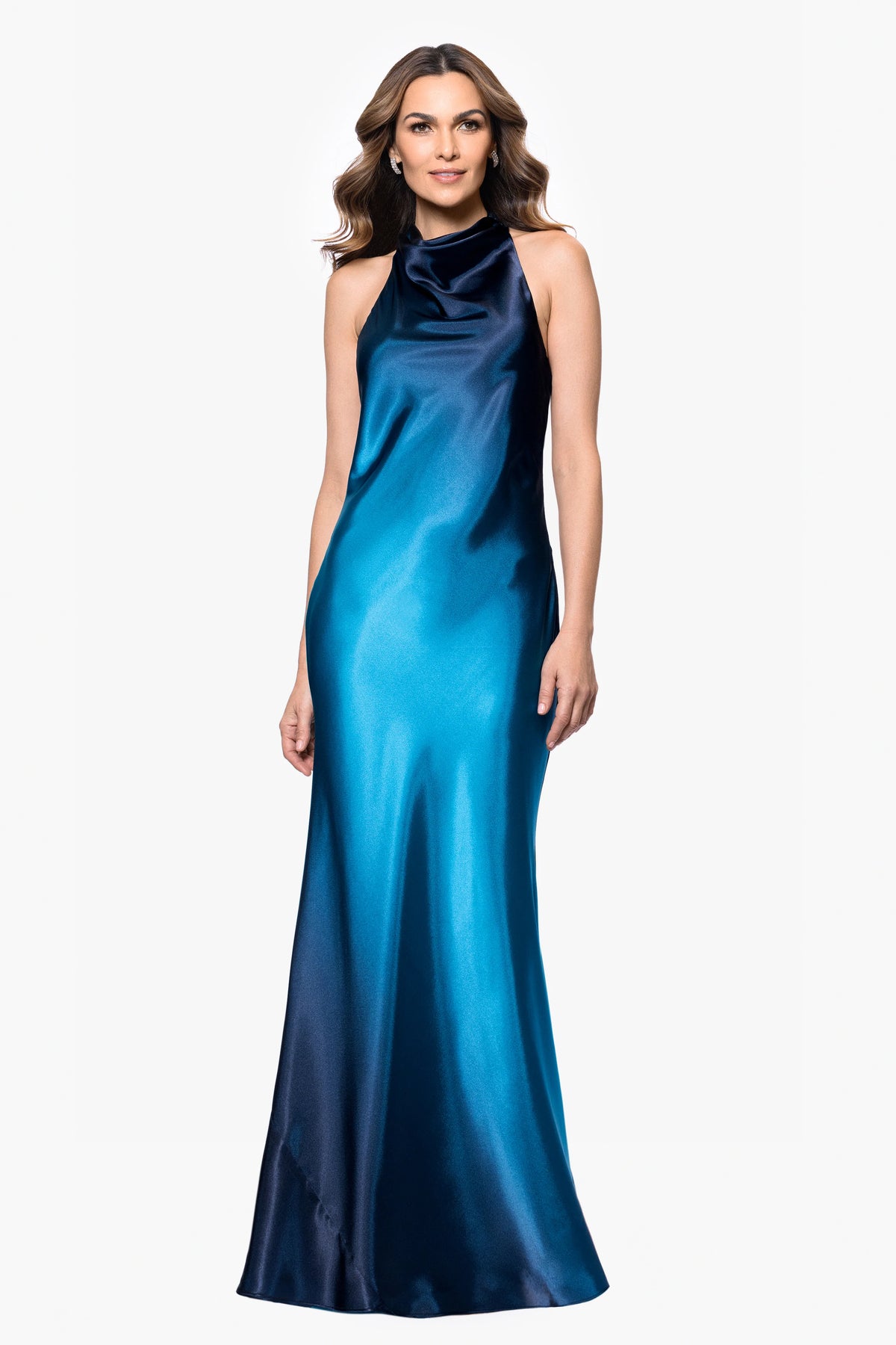 "Alina" Ombre Cowl Tie Neck Floor Length Dress