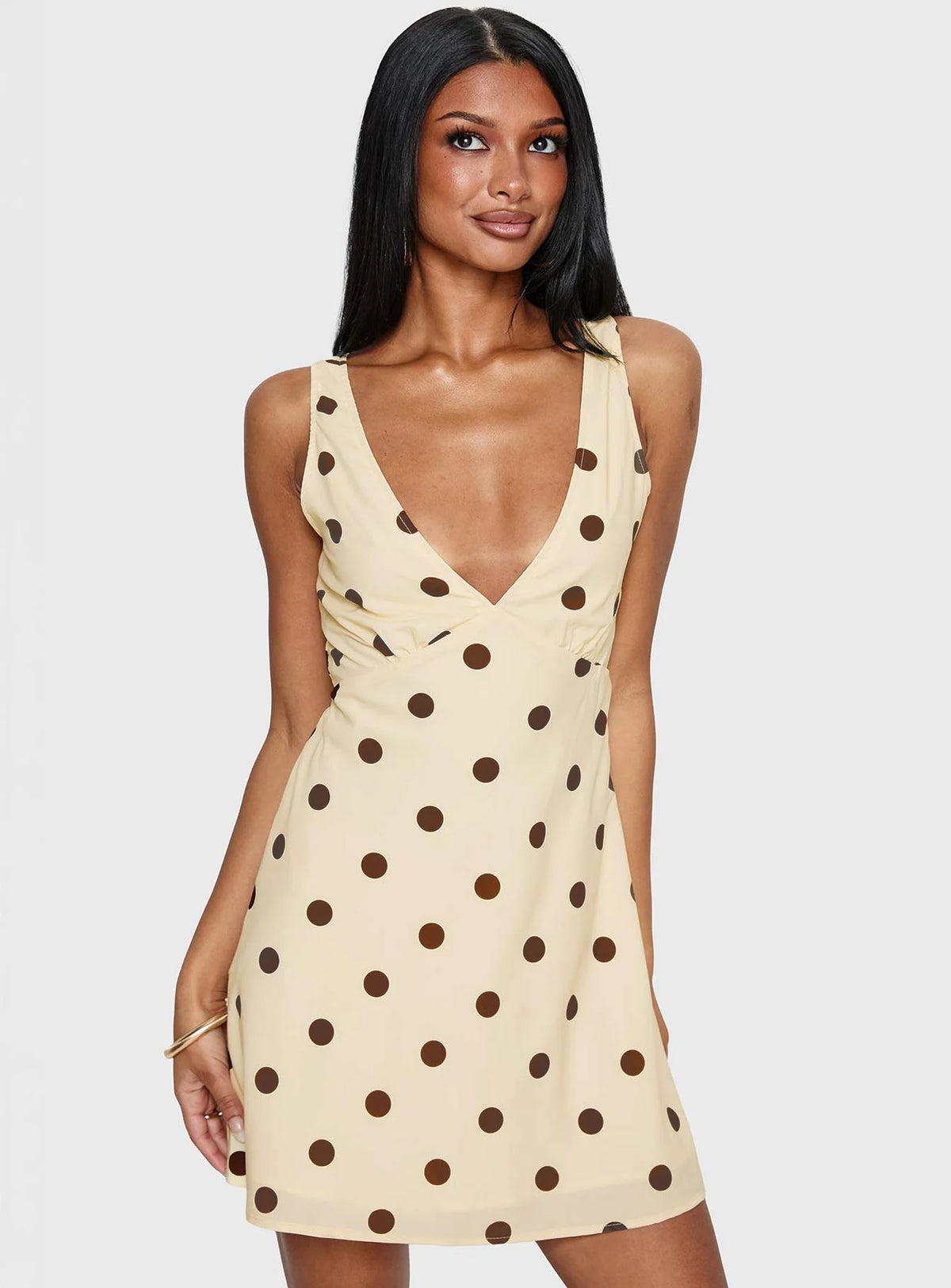 Nellie Mini Dress Lemon / Brown Polka Dot