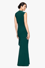 "Patricia" Long Jersey Knit Ruffle Sleeveless Dress