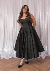 Kelly A-line Jacquard Midi Dress - Black