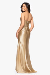 "Noelle" Satin Strapless Corset Floor Length Dress